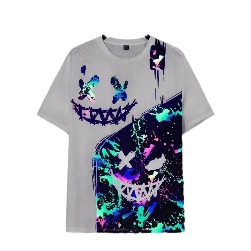 Colorful Ink Graffiti 3D Digital Printing Men's High Street Versatile Round Neck Shoulder Loose Casual Short Sleeved T-Shirts Men’s