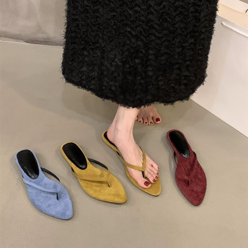 Thick Heel Pinch Foot Flip-flop Shoes Women's Shoes Wear Red with Skirt Sandals