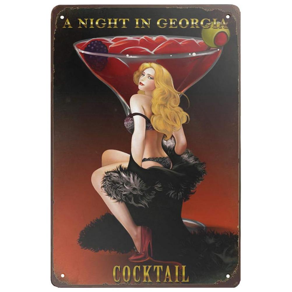 Винтажные Пин-ап Девушки с Вином Металлические Жестяные Вывески Коктейль Мартини Fireball Пиво Настенный Декор для Домашних Баров Гаража Кафе Клубов Мужской Уголок Пабов