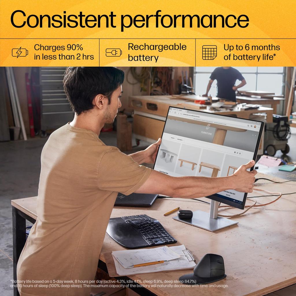 HP Ergonomic Wireless Mouse HP 920 Ergonomic Vertical Mouse Bluetooth Charging 3 Dongle Less Fatigue Vertical Mouse Comfortable Wrist Rest Included