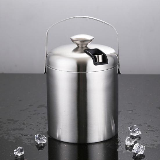 Ведро для льда с двойными стенками объемом 1,3 л с крышкой и щипцами, 6-часовое охлаждение пива, охладитель для домашнего бара, изолированный контейнер для льда из нержавеющей стали 304