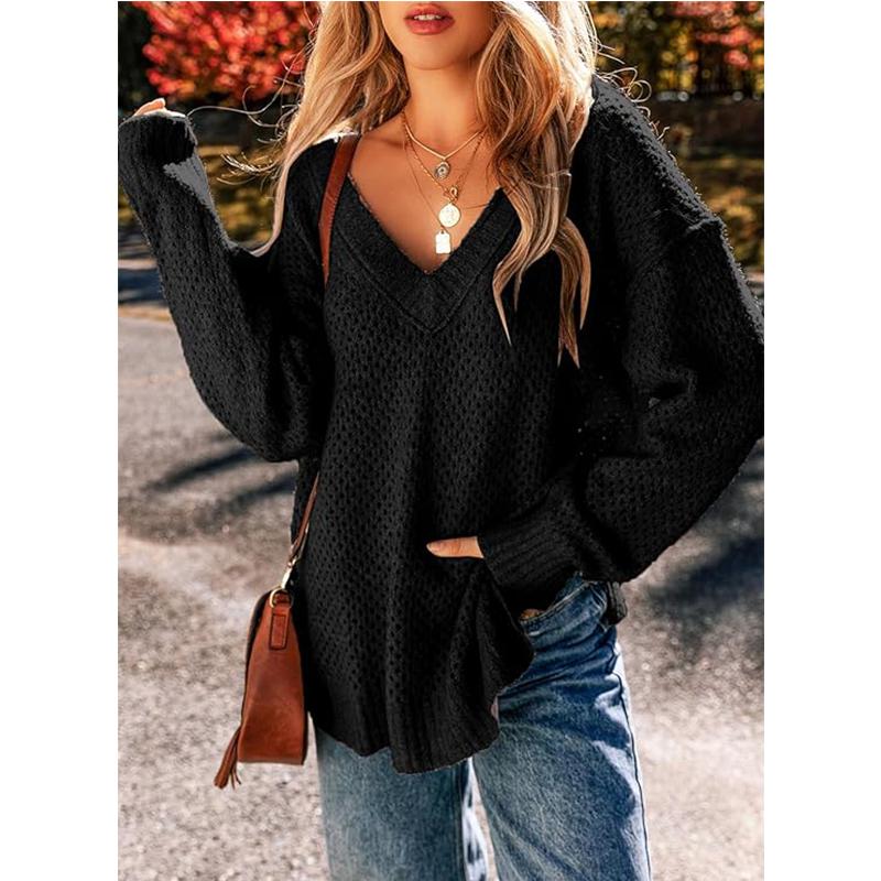 Осень и зима Европа и США V-образный вырез ленивый повседневный рукав длинный рукав уличный все