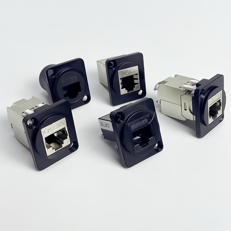 D-Type Panel Mount RJ45 Socket – CAT5e / CAT6 Ethernet Network Connector for Industrial Enclosure, Server Rack & Wall Box Wiring