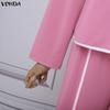VONDA Женский костюм из двух предметов Ретро Сшитая блузка с длинным рукавом и брюки Повседневные офисные комплекты