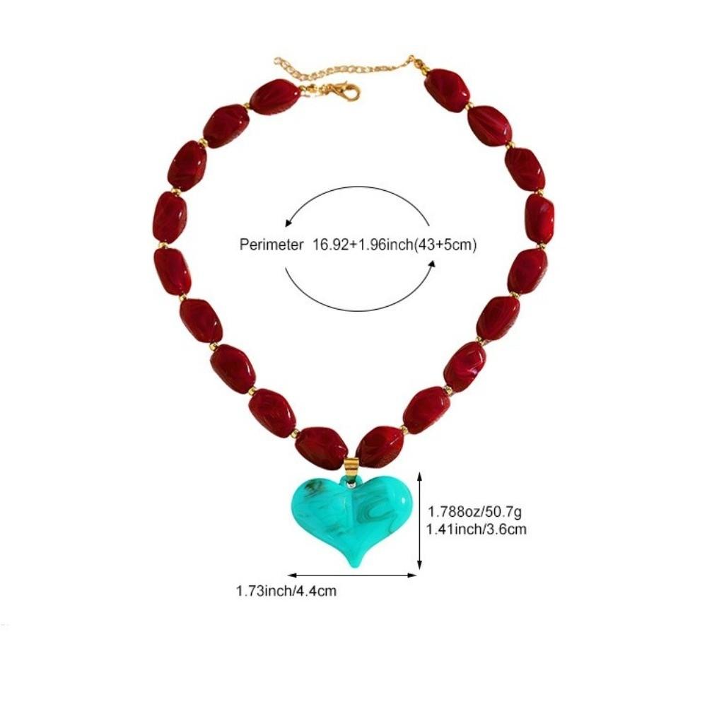 Colorful Heart Pendant Necklace Multi-Color Statement Jewelry Unique Bead Choker Vacation Wear