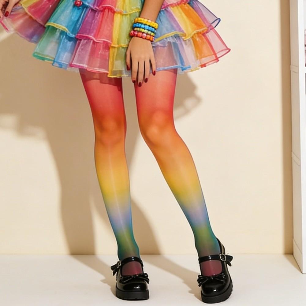 Breathable Colorful Stripes Stockings Elastic Gradient Color Tights Funny Rainbow Pantyhose  Party