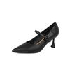 French Soft Leather Pointed Light Mouth High Heels Women's 2025 Early Spring New Retro One-word with Mary Jane Stiletto Shoes