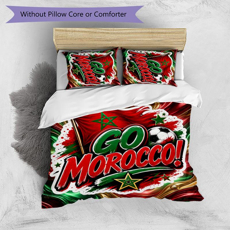 Morocco Football Printed Bedding 3 Piece Set Cozy Breathable Bed Cover Set as Housewarming Holiday Gift