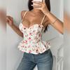 Women's Summer Flower Irregular Flounces Slim New Sexy Backless Lace Up Wrap Top