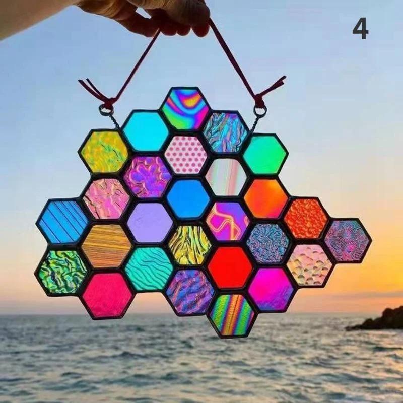 Stained Glass Window Hanging Honeycomb Multicolor Butterfly Bee Stained Glass Panels Stain Glass Hummingbird Window Hanging
