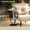 C Shaped Side Table, Round Bedside Table with Marble Effect Top, Modern Coffee Table Sofa End Table with Metal Frame for Living Room Bedroom Office
