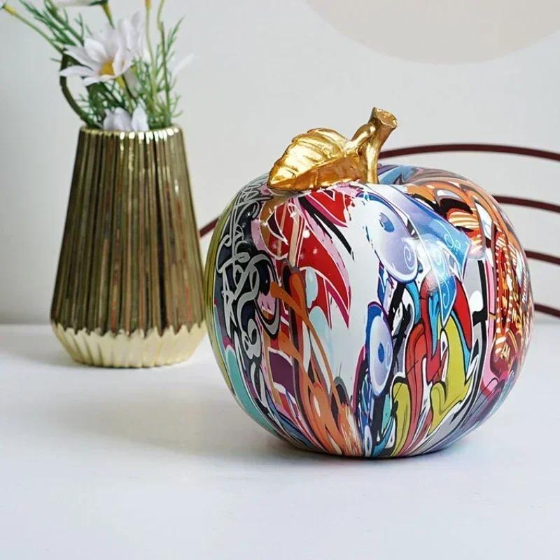Graffiti Apple Figurines Modern Decor Living Room Decoration Resin Art Crafts Colorful Fruit Statues for Cabinet Door Entrance