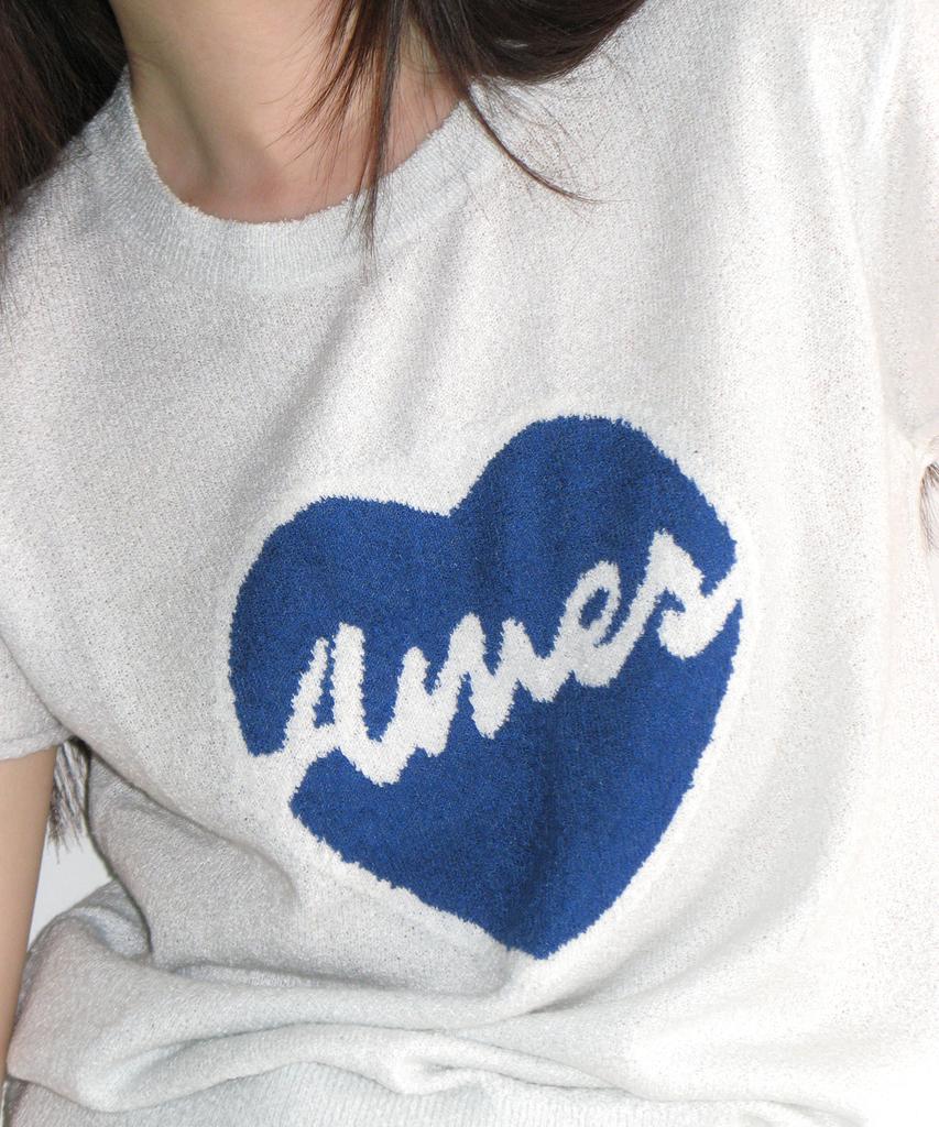 AMES-WORLDWIDE Heart Short Sleeve Knit Blue