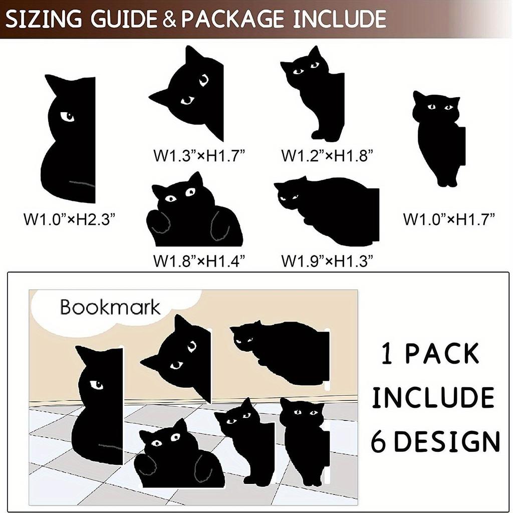 6pcs/set Black Cat Creative Bookmark For Books Cute Cartoon Magnetic Book Page Marker Unique Reading Gifts Literary Style Folding Bookmark Clip