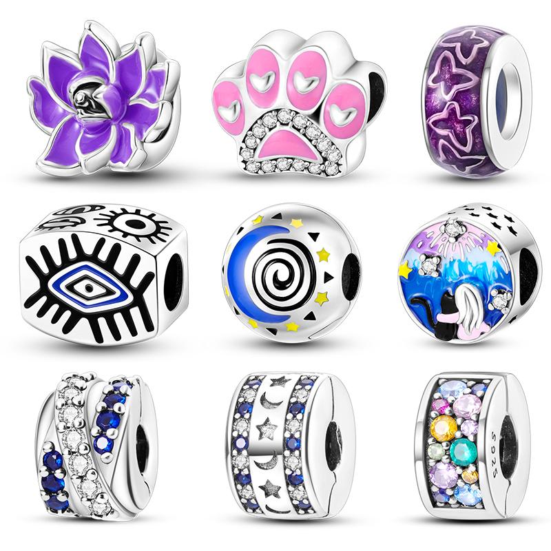 Настоящее серебро 925 пробы кошачьи когти глаза луна звезды лотос бабочка бусина шарм подходит 925 оригинал браслеты ювелирные изделия подарок