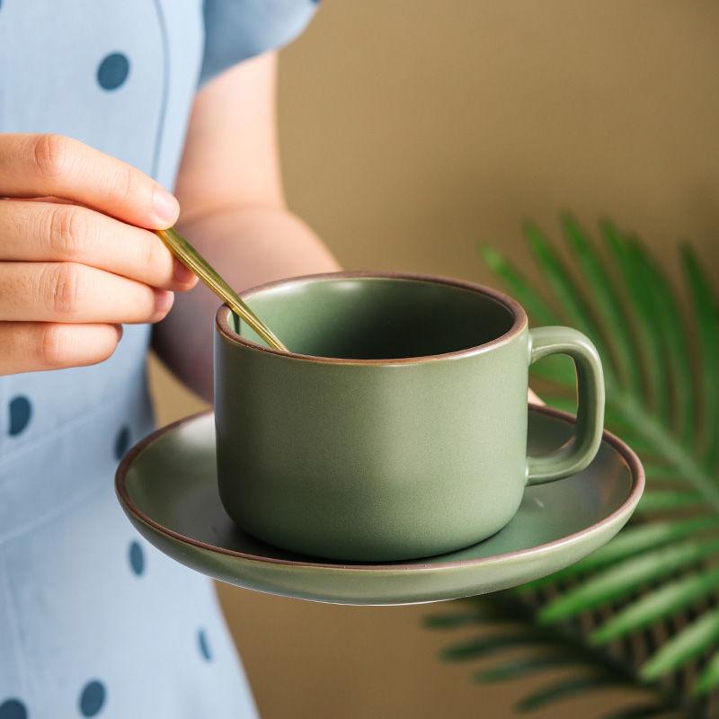 Ceramic Coffee Cup and Saucer Set with Spoon European Luxury Breakfast Cup Ins Retro Light Luxury High-value Small Cup and Saucer