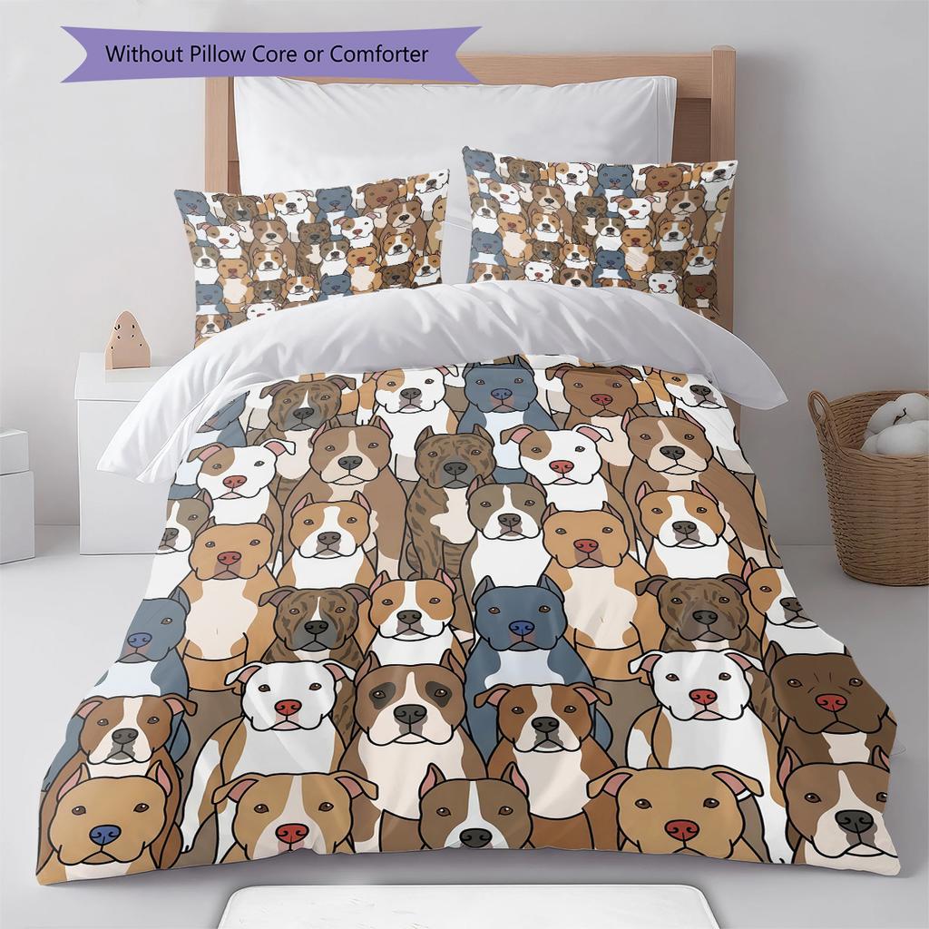 Cartoon Puppy Pattern Bedding,Quilt Set Quilt Cover Pillowcase Home Birthday Gift (1 * duvet cover + 2 * pillowcase, without core)