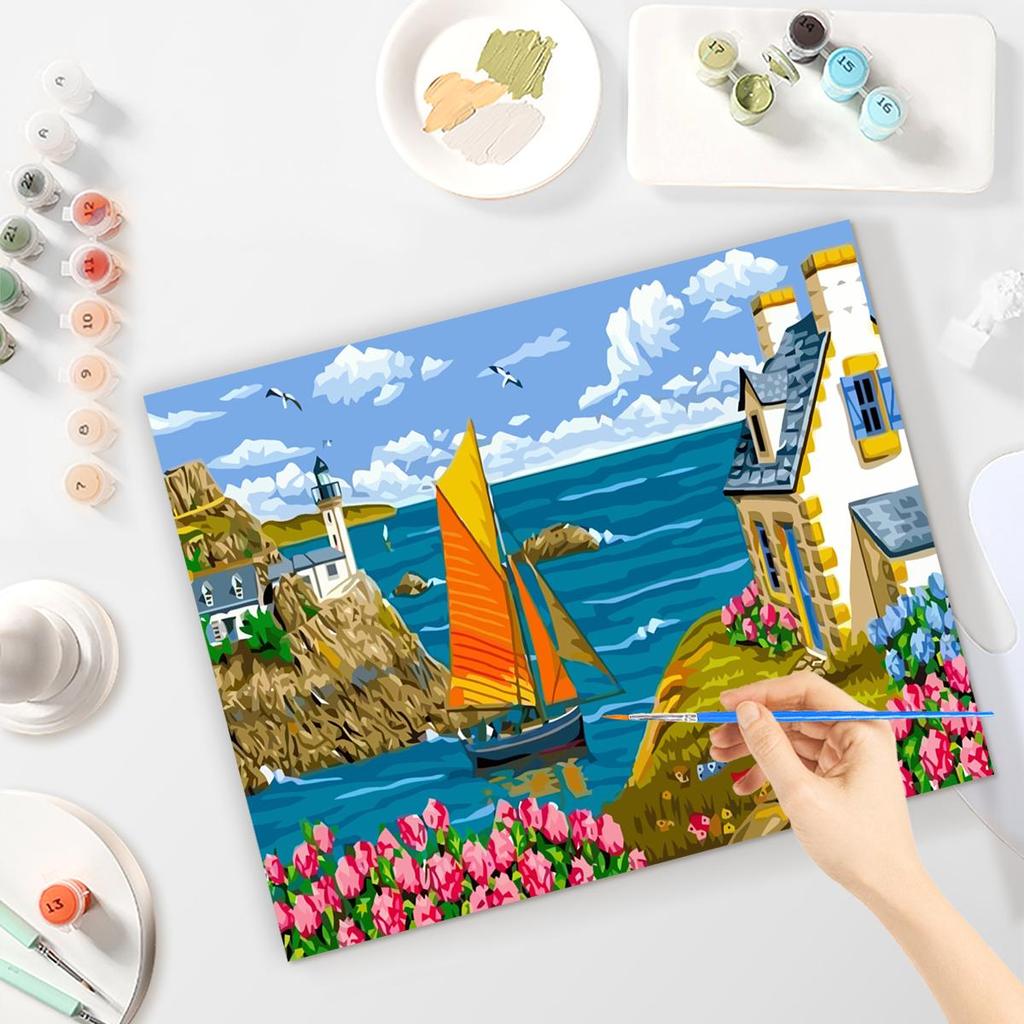 Frame Painting By Numbers For Adults Kits Boat At Sea Landscape Wall Art Picture Numbers For Home Decoration 40x50cm