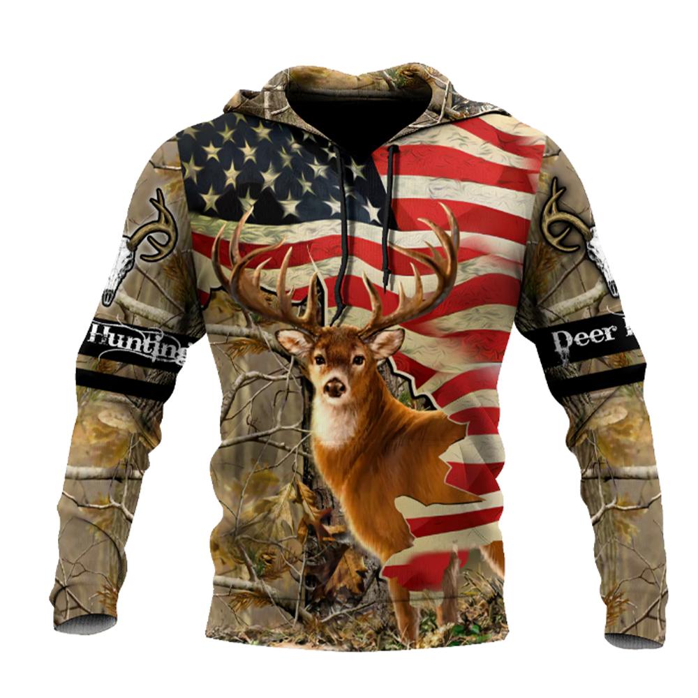 Spring Autumn Men's Fashion Hunting Loose Hoodie Large 3D Printed Animal Deer Super Large Hoodie Fashion Enthusiast