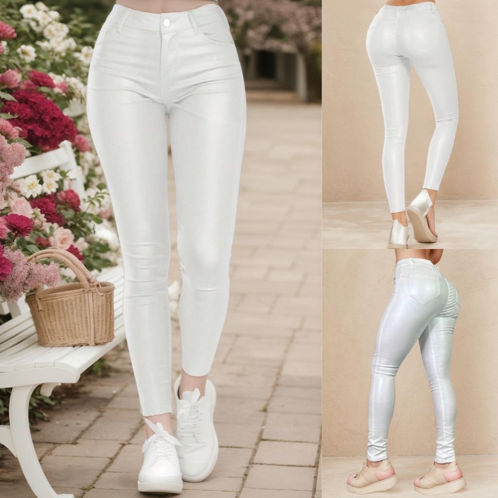 Rose Beauty A Women's High Waist PU Leather Leggings Slim Fit Versatile Daily Wear Trousers Leggings Pants