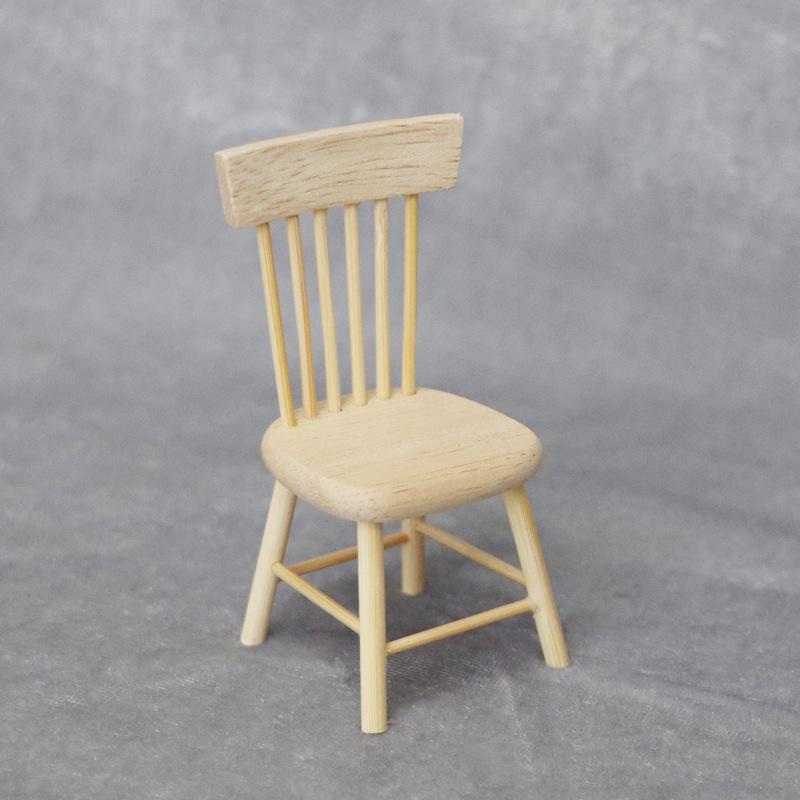 1:12 Miniature Solid Wood Chair for Dollhouse Restaurant or Study Scene