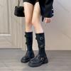 Fashion Comemore Brown Retro Thick-Soled Long Boots for Women Versatile Chunky Heel Retro Autumn Belt Buckle Platform Knee High Boots