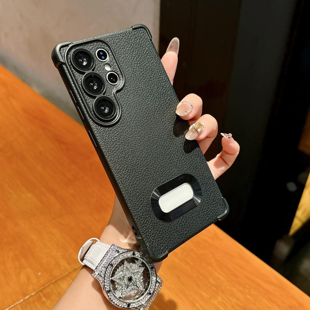 Подходит для Samsung S25Ulltra Чехол для мобильного телефона с рисунком личи и защитой от протечек S24 Кожа A36 Четырехугольная защита от падения Полное покрытие Мягкий чехол