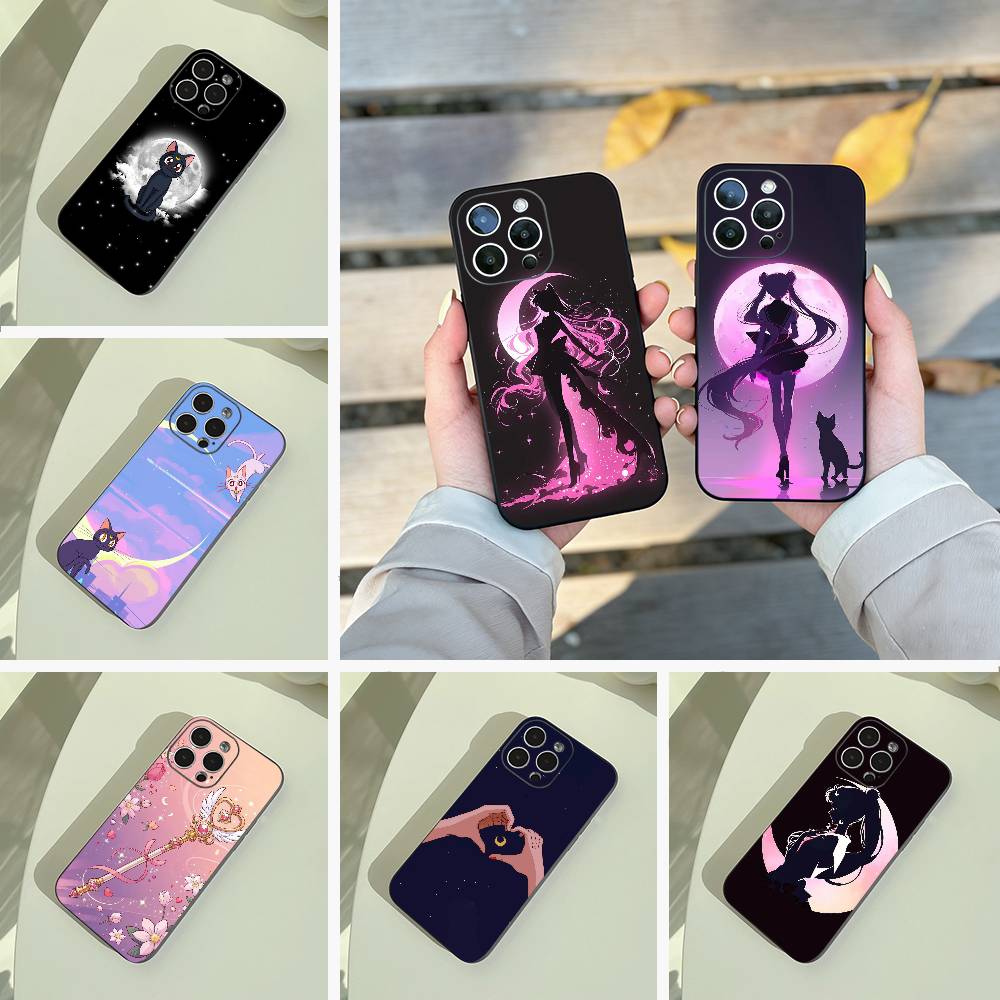 Чехол для телефона S-Sailor- Moon для iPhone 17,16,15,14,13,12,11 Pro Max,16/15/14Plus,XS Мягкий Черный Чехол