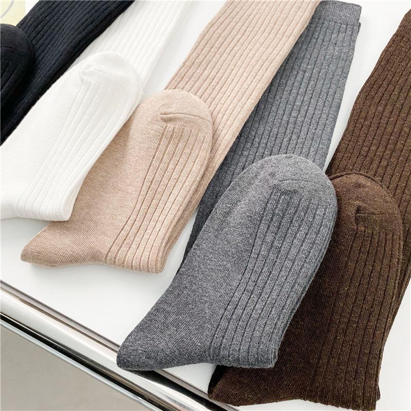 Soft Cotton Long Socks Women Autumn Winter Pure Color Knitted Stocking Skinny Casual Knee High Fluffy Warm Thicken Female Sock