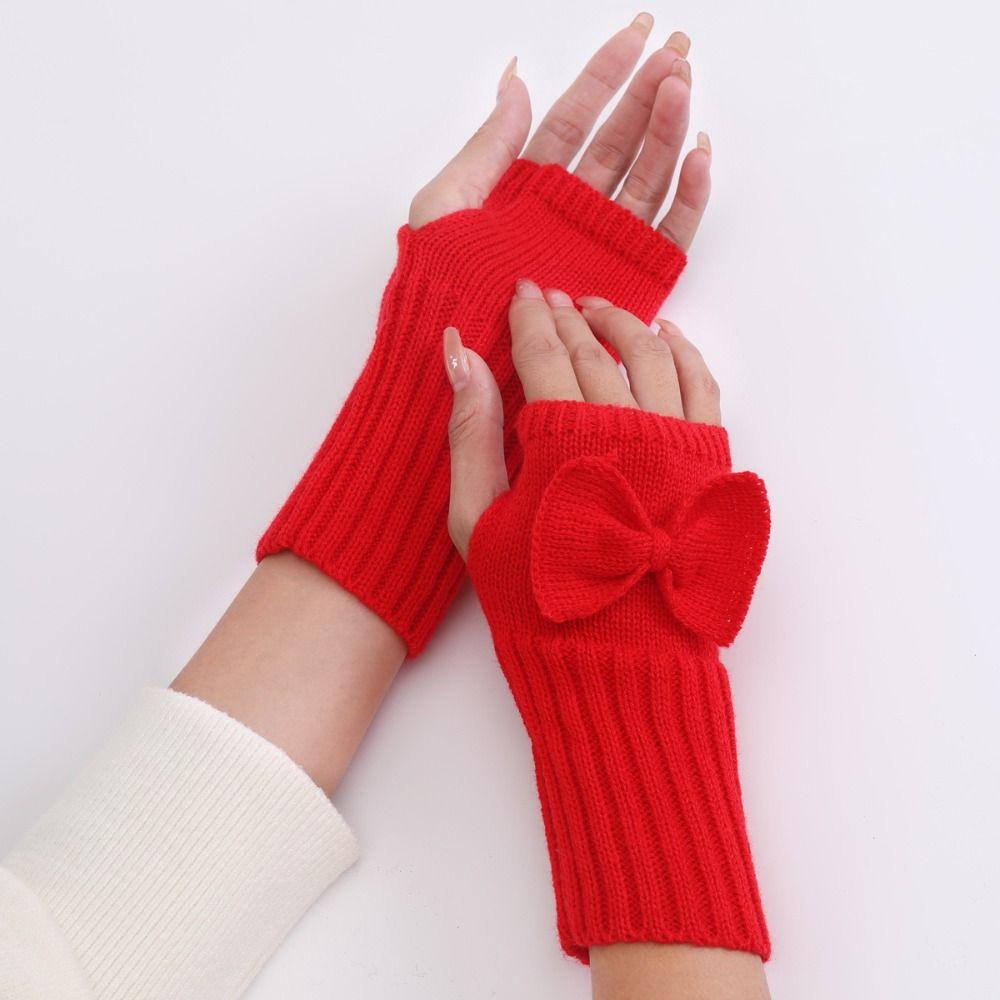 Bow Knitted Gloves Fingerless Half Finger Gloves Fashion Twists Gloves  Winter