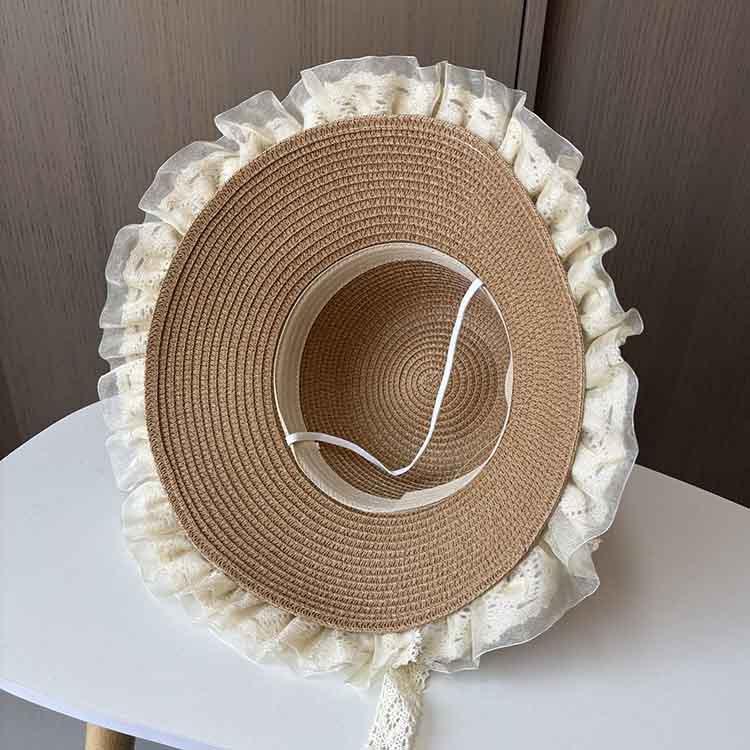 Ladies' Straw Hat Summer Lace Ribbon Sun Hat Sweet and Fashionable Beach Hat Summer Sun Protection Big Brimmed Cool Hat