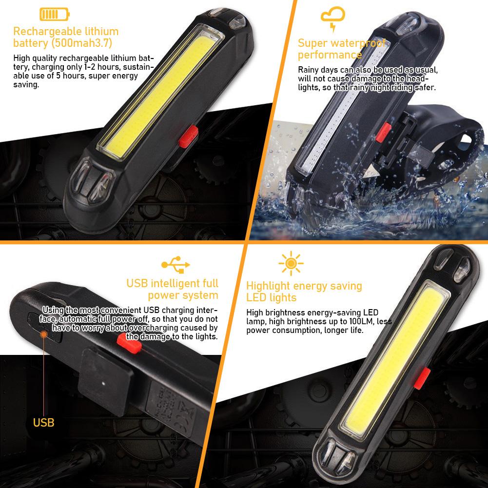 Bicycle Rear Light Waterproof USB Rechargeable LED Safety Warning Lamp Bike Flashing Accessories Cycling Taillight