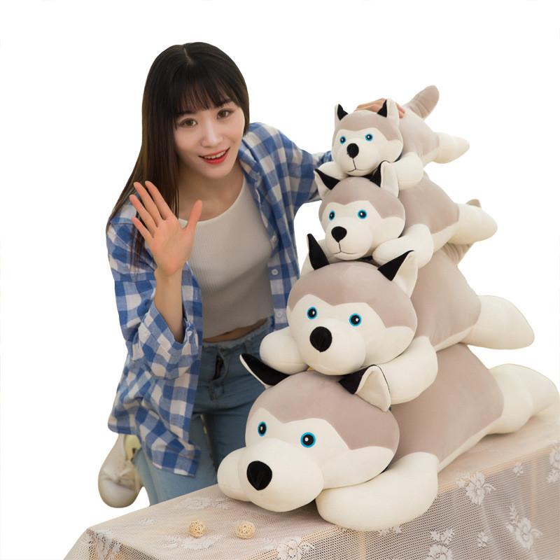 Cute Gray Lying Posture Husky Plush Doll Toy For Cuddly Play And Collection