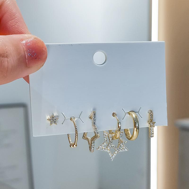 ANENJERY 6 шт./компл., комплект серег-кольца серебряного цвета с медной звездой, роскошные блестящие серьги с геометрическим рисунком из микроциркона, оптовая продажа