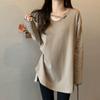 Cotton Design V-neck Medium-length T-shirt Women Long-sleeved Spring and Fall Within The Loose Foreign-style Open Tops
