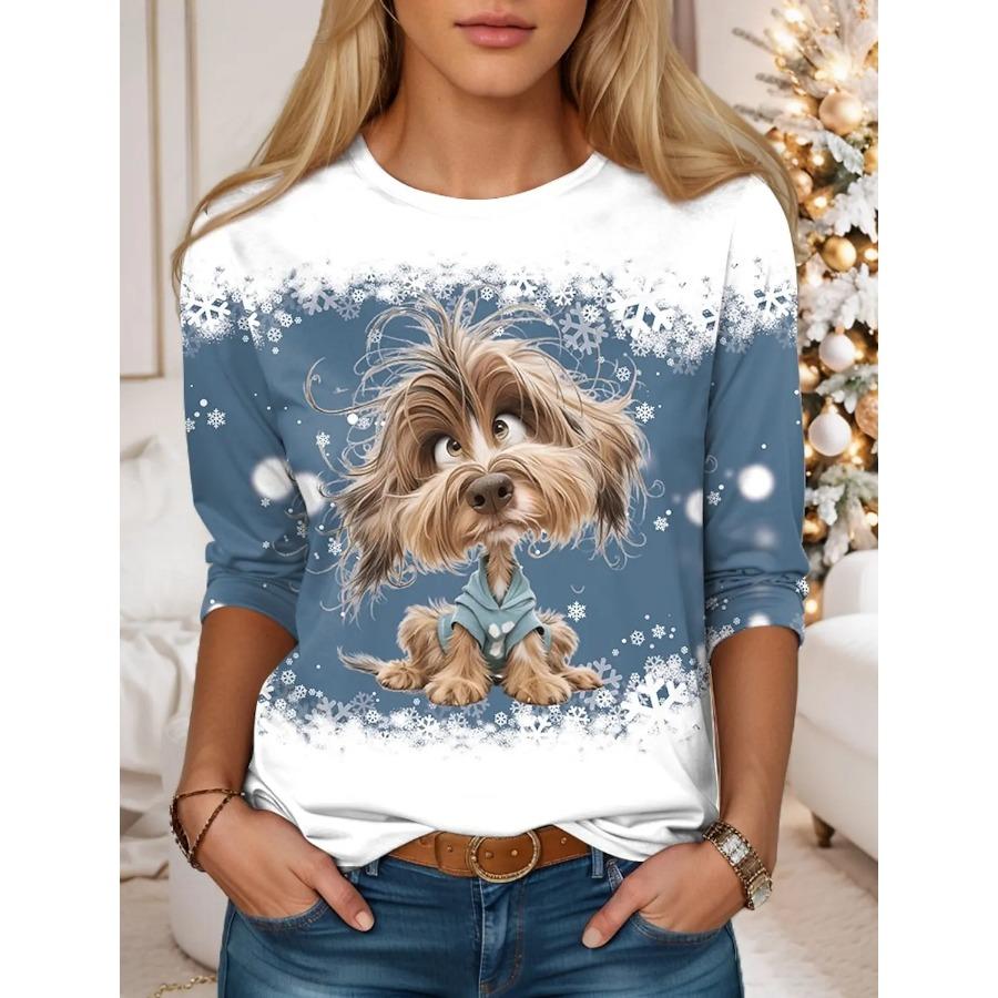 Женская толстовка с 3D-принтами на рождественскую тематику, кавайная графика, футболка с длинным рукавом, повседневная свободная футболка с круглым вырезом, топы с длинными рукавами