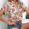 DAFIFY Женская мода лето весна повседневные блузки и рубашки с цветочным узором и принтом с коротким рукавом и v-образным вырезом