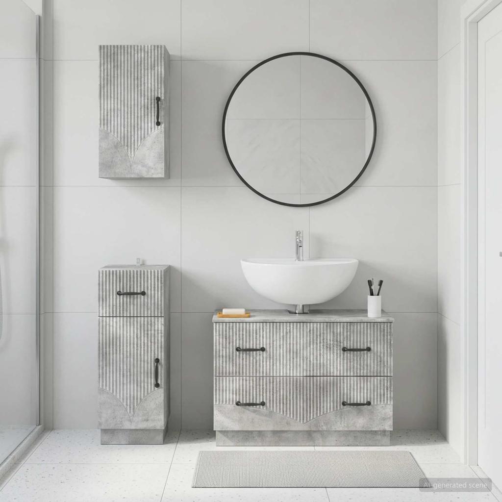3 Piece Bathroom Cabinet System HOORN Concrete Grey