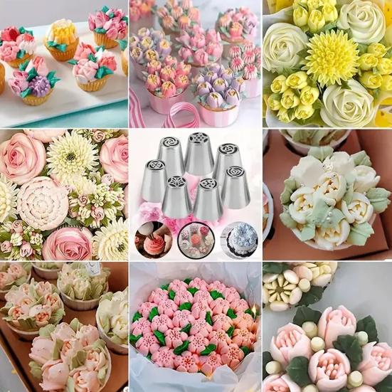 Набор из 7 шт. русских кондитерских насадок из нержавеющей стали, цветочные насадки для тюльпанов, роз
