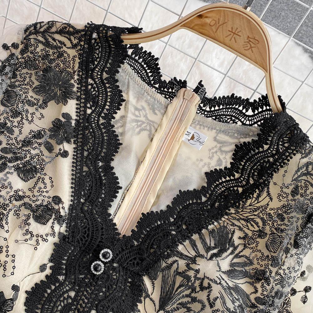 RUGOD Высококачественное сетчатое кружевное платье с v-образным вырезом для похудения и талии, элегантное темпераментное длинное платье с большими качелями