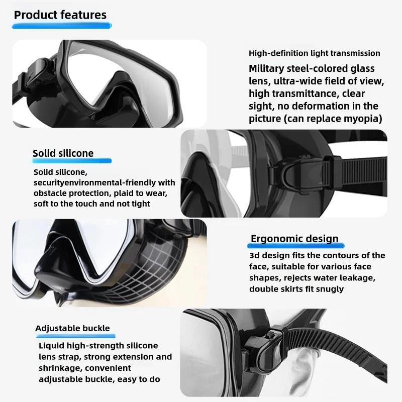 Комплект сухой маски для подводного плавания с маской и трубкой для взрослых, закаленное стекло, профессиональное панорамное снаряжение для подводного плавания, комплект для обучения подводному плаванию