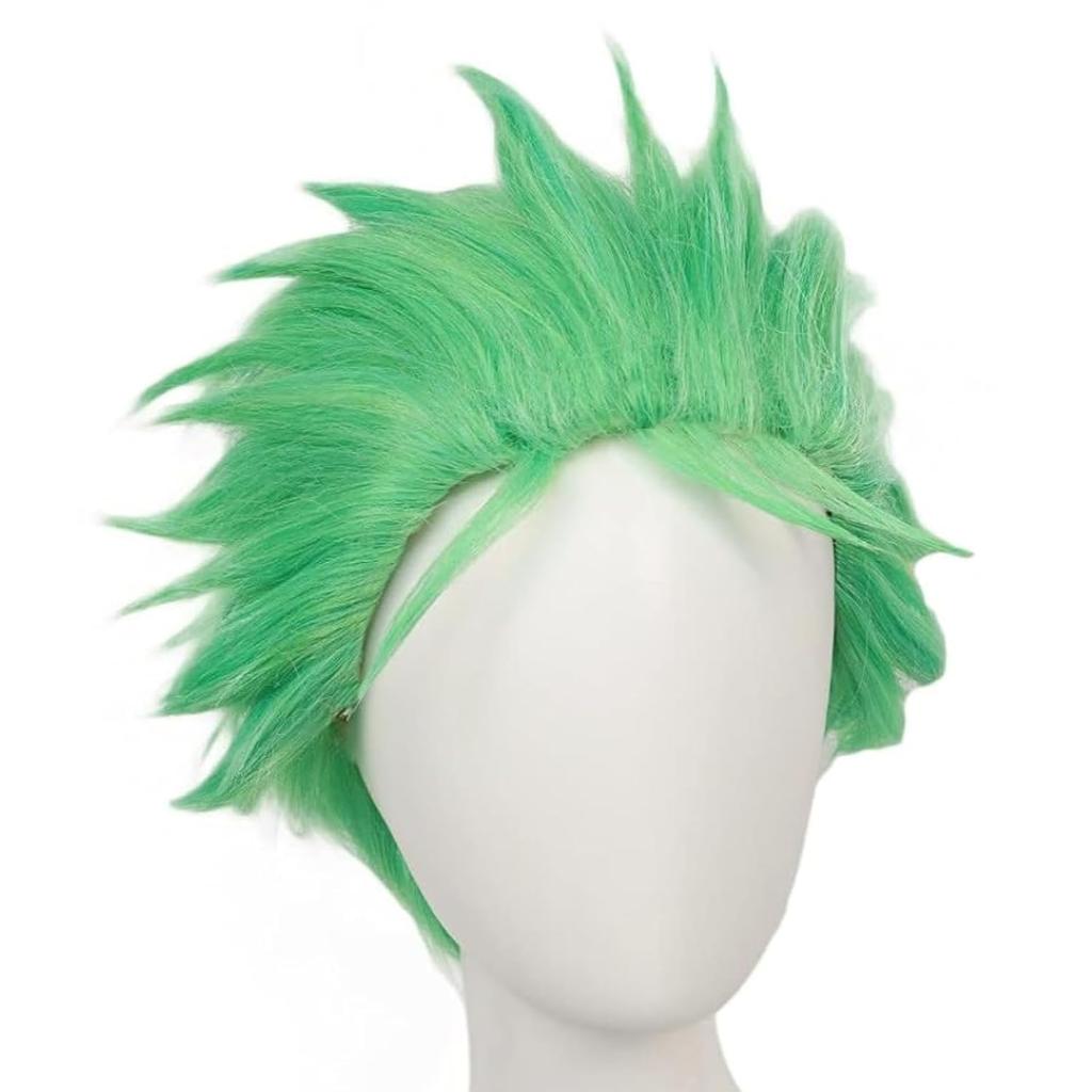 Short Green Wigs for Men Light Grass Green Wig Zoro Wig Boys Heat Resistant Synthetic Halloween Party Cosplay Wigs