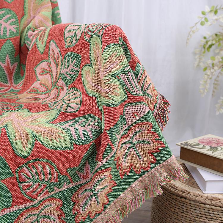 Универсальное одинарное хлопковое полотенце для дивана Four Seasons, трехслойное тканое одеяло с кленовым листом, двустороннее одеяло с нитью, вязаное дорожное одеяло