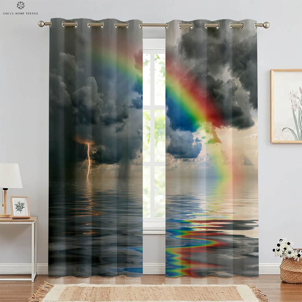 Красочные шторы с радужным мультяшным принтом для детей, украшение окна детской комнаты, легко стирать и ухаживать, 2 шт.