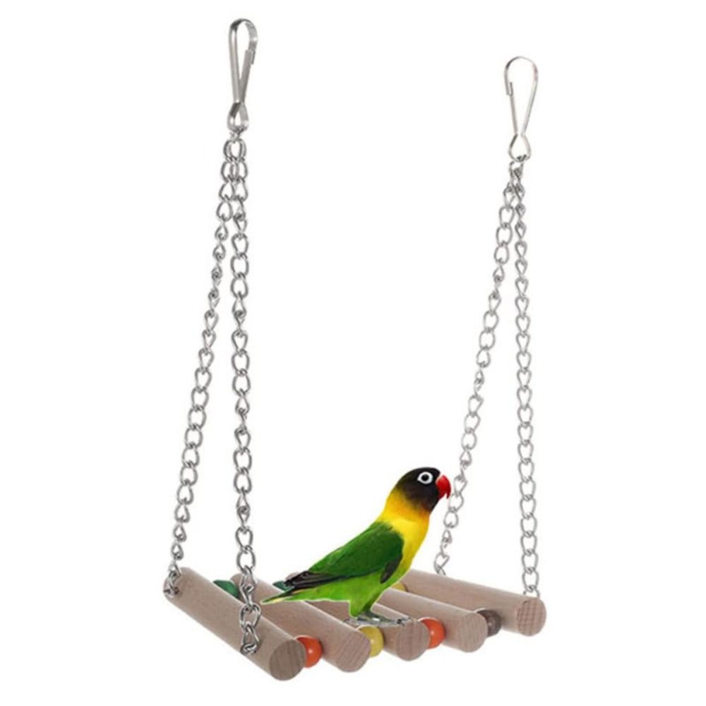 8Pcs Set Wood Parrot Set Bell Perch Hanging Hammock Combination Bird Swing Climbing Ladder Parrot Training Cockatiel