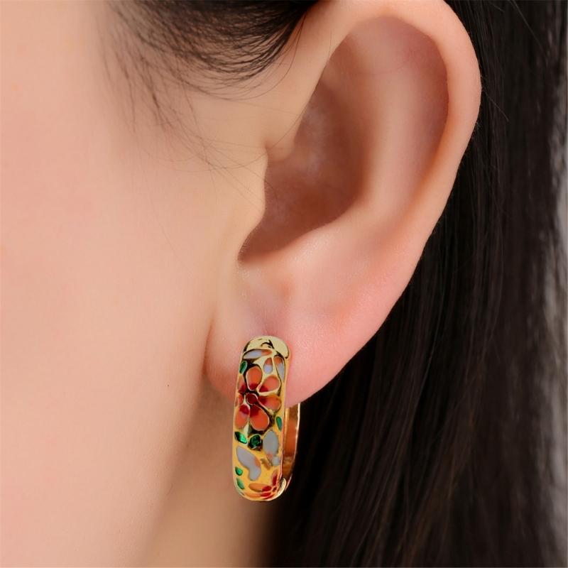 Colorful Circle Drop Earrings Cartilage Huggie Hoop Earrings Geometric Shaped Ear Rings Stylish Accessories for Women