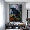 Raven Watercolor Painting Canvas Print Poster Wall Bird Art Dark Crow Picture for Halloween Gift Living Room Home Decor Cuadros