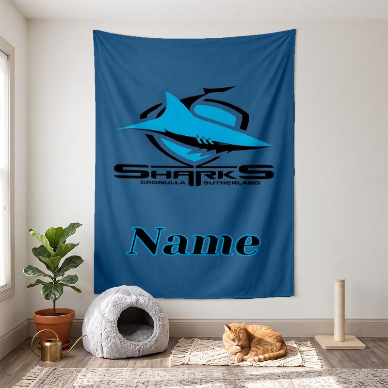 Cronulla Sutherland Sharks (1) Customizable name decorative wall tapestry ideal choice for wall decor in bedrooms living rooms dorms and home