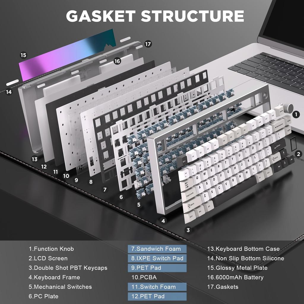 YUNZII AL80 Mechanical Wireless Gaming Full Aluminum CNC LCD Gasket with Technical Standards Approved Zero Linear Keyboard, Keyboard, 75% Layout,