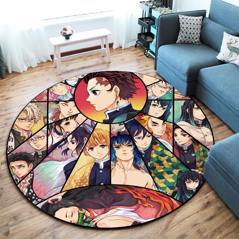 Classic Japanese-style cartoon Demon Slayer round rug, home soft decorative anti-slip yoga mat and chair mat, outdoor floor mat carpet K9